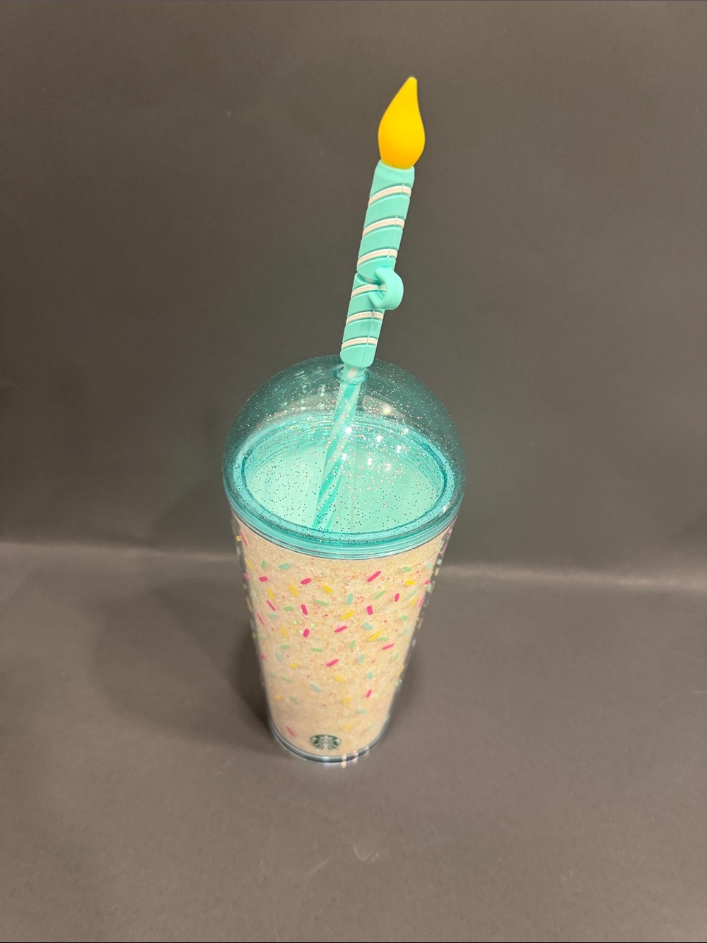 Starbucks Teal Glitter Sprinkle Tumbler with Candle Straw